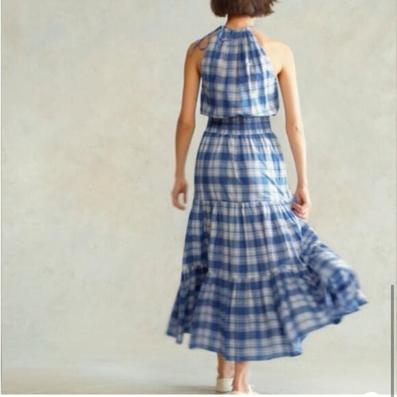 Ralph Lauren Plaid Tiered Cotton Halter Maxi Dress Size 10 - Picture 3 of 16
